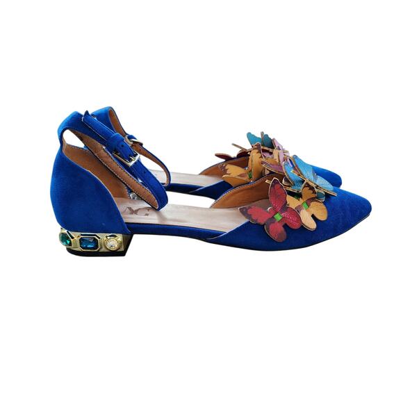 NUYG Blue 3D Butterfly Appliqué Faux Suede Gem Embellished Flats 9 - Picture 3 of 12